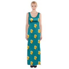 Toast With Cheese Pattern Turquoise Green Background Retro Funny Food Maxi Thigh Split Dress by genx