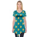 Toast With Cheese Pattern Turquoise Green Background Retro funny food Short Sleeve Tunic  View1