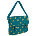 Toast With Cheese Pattern Turquoise Green Background Retro funny food Buckle Messenger Bag View1