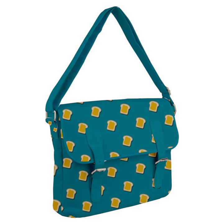 Toast With Cheese Pattern Turquoise Green Background Retro funny food Buckle Messenger Bag