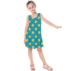 Toast With Cheese Pattern Turquoise Green Background Retro Funny Food Kids  Sleeveless Dress by genx