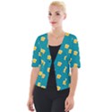 Toast With Cheese Pattern Turquoise Green Background Retro funny food Cropped Button Cardigan View1