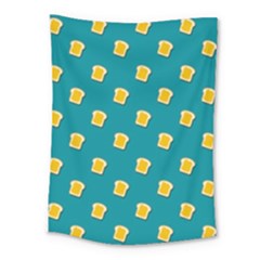 Toast With Cheese Pattern Turquoise Green Background Retro Funny Food Medium Tapestry by genx