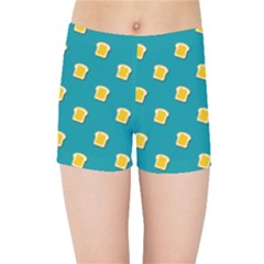 Toast With Cheese Pattern Turquoise Green Background Retro Funny Food Kids  Sports Shorts by genx