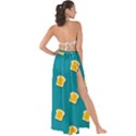 Toast With Cheese Pattern Turquoise Green Background Retro funny food Maxi Chiffon Tie-Up Sarong View2