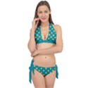 Toast With Cheese Pattern Turquoise Green Background Retro funny food Tie It Up Bikini Set View1