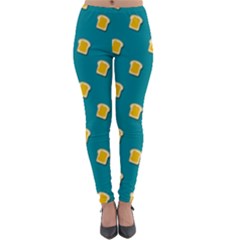 Toast With Cheese Pattern Turquoise Green Background Retro Funny Food Lightweight Velour Leggings by genx