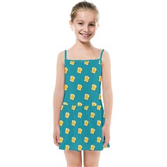 Toast With Cheese Pattern Turquoise Green Background Retro Funny Food Kids  Summer Sun Dress by genx