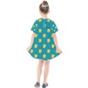 Toast With Cheese Pattern Turquoise Green Background Retro funny food Kids  Smock Dress View2