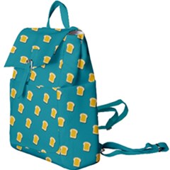 Toast With Cheese Pattern Turquoise Green Background Retro Funny Food Buckle Everyday Backpack by genx