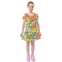 Colorful Shapes              Kids  Short Sleeve Velvet Dress