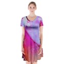 Red purple green ink                Short Sleeve V-neck Flare Dress View1