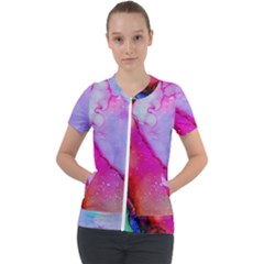 Red Purple Green Ink           Short Sleeve Zip Up Jacket