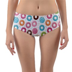 Donut Pattern With Funny Candies Reversible Mid-waist Bikini Bottoms by genx