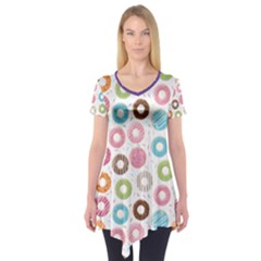 Donut Pattern With Funny Candies Short Sleeve Tunic  by genx