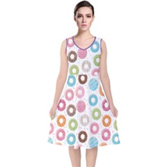 Donut Pattern With Funny Candies V-neck Midi Sleeveless Dress  by genx