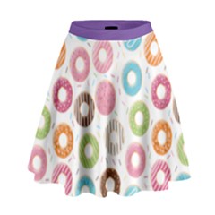 Donut Pattern With Funny Candies High Waist Skirt by genx