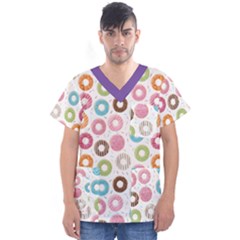 Donut Pattern With Funny Candies Men s V-neck Scrub Top