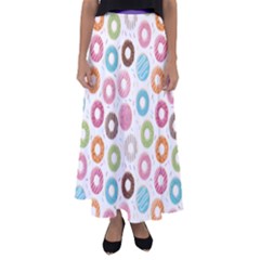 Donut Pattern With Funny Candies Flared Maxi Skirt by genx