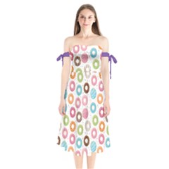 Donut Pattern With Funny Candies Shoulder Tie Bardot Midi Dress by genx