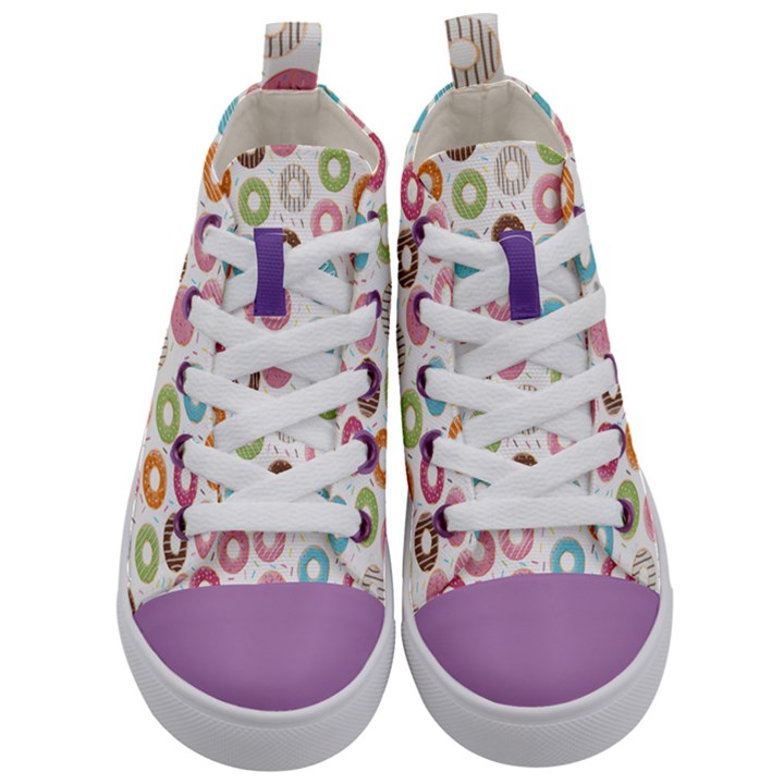 Donut pattern with funny candies Kids  Mid-Top Canvas Sneakers