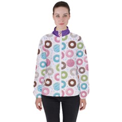 Donut Pattern With Funny Candies Women s High Neck Windbreaker by genx