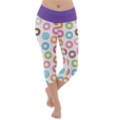 Donut Pattern With Funny Candies Lightweight Velour Capri Yoga Leggings by genx