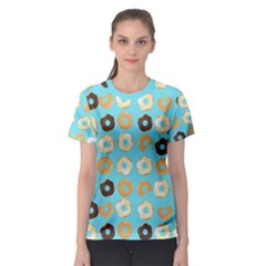 Donuts Pattern With Bites bright pastel blue and brown Women s Sport Mesh Tee