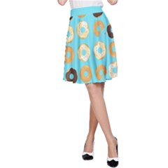 Donuts Pattern With Bites Bright Pastel Blue And Brown A-line Skirt by genx