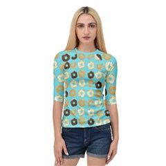 Donuts Pattern With Bites bright pastel blue and brown Quarter Sleeve Raglan Tee