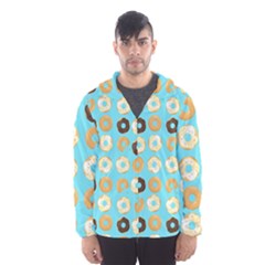 Donuts Pattern With Bites Bright Pastel Blue And Brown Men s Hooded Windbreaker by genx