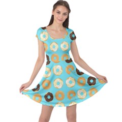 Donuts Pattern With Bites Bright Pastel Blue And Brown Cap Sleeve Dress by genx