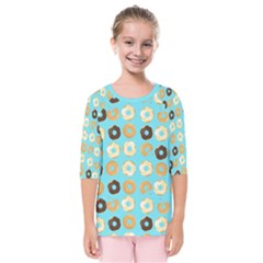 Donuts Pattern With Bites bright pastel blue and brown Kids  Quarter Sleeve Raglan Tee