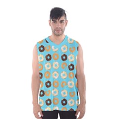 Donuts Pattern With Bites bright pastel blue and brown Men s Basketball Tank Top