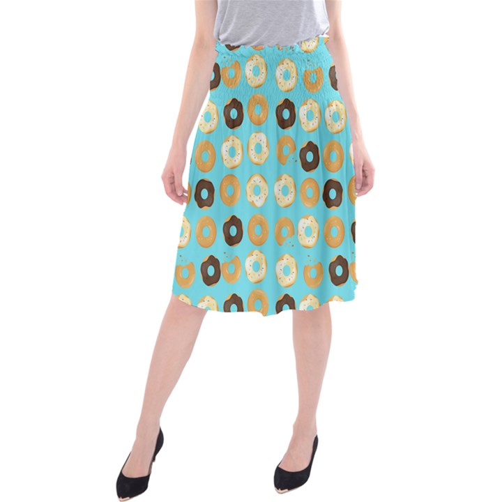 Donuts Pattern With Bites bright pastel blue and brown Midi Beach Skirt