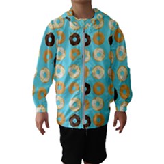 Donuts Pattern With Bites Bright Pastel Blue And Brown Kids  Hooded Windbreaker by genx