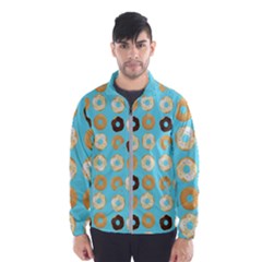 Donuts Pattern With Bites Bright Pastel Blue And Brown Men s Windbreaker by genx