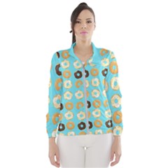 Donuts Pattern With Bites bright pastel blue and brown Women s Windbreaker