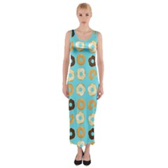 Donuts Pattern With Bites Bright Pastel Blue And Brown Fitted Maxi Dress by genx