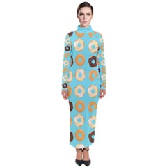 Donuts Pattern With Bites Bright Pastel Blue And Brown Turtleneck Maxi Dress by genx