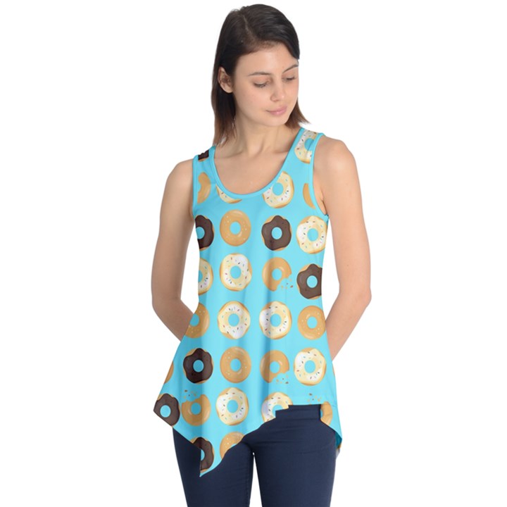 Donuts Pattern With Bites bright pastel blue and brown Sleeveless Tunic