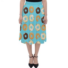 Donuts Pattern With Bites Bright Pastel Blue And Brown Classic Midi Skirt by genx