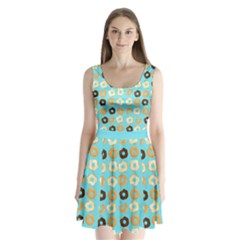 Donuts Pattern With Bites Bright Pastel Blue And Brown Split Back Mini Dress  by genx