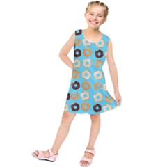 Donuts Pattern With Bites Bright Pastel Blue And Brown Kids  Tunic Dress by genx