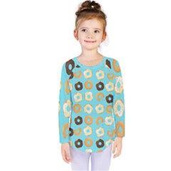 Donuts Pattern With Bites bright pastel blue and brown Kids  Long Sleeve Tee