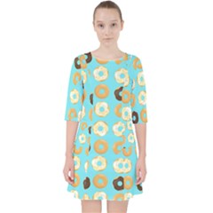 Donuts Pattern With Bites Bright Pastel Blue And Brown Pocket Dress by genx