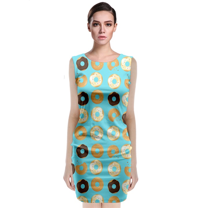 Donuts Pattern With Bites bright pastel blue and brown Sleeveless Velvet Midi Dress