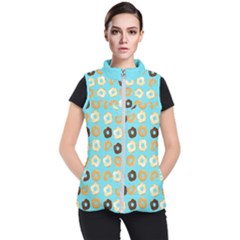 Donuts Pattern With Bites bright pastel blue and brown Women s Puffer Vest