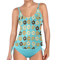 Donuts Pattern With Bites bright pastel blue and brown Tankini Set