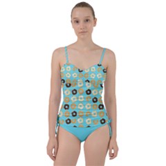 Donuts Pattern With Bites bright pastel blue and brown Sweetheart Tankini Set